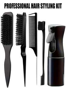 5pcs Leopard Print Hair Styling Tool Set, Professional Hair Comb Set Including Flat Comb, Wide Tooth Comb, Styling Comb, Tail Comb And Spray Bottle, Salon Grade Hair Styling Tools, Suitable For Daily Styling, Curling, Straightening, Updo, Travel And Home Use - Multicolor - View 7