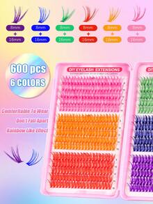 MEM 640pcs Cluster False Eyelashes, 8-16mm Length, Available In 30D/40D/50D/60D/80D/100D 6 Colors, Also Includes Cat Eye Colored Styles. Natural, Thick And Full, With 1 Colored Lash Included, Suitable For Beginners - 彩色 - 查看 7
