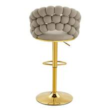 Set Of 2 Grey Velvet Bar Stools – Chain-Link Backrest, Gold-Plated Adjustable Frame, Elegant For Kitchen Island, Bar And Dining Room - Gray + Gold - View 6