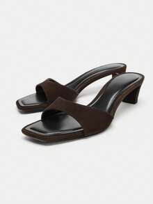 Nuevos Sandalias de tacón alto de gamuza para mujer, Primavera/Verano 2026 - Marrón - Ver 1