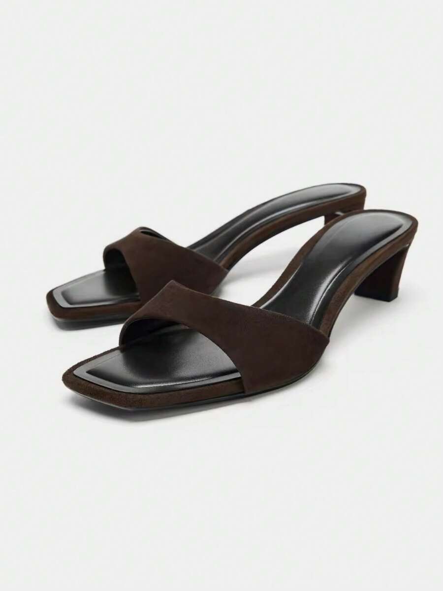 Nuevos Sandalias de tacón alto de gamuza para mujer, Primavera/Verano 2026 - Marrón - Ver 1