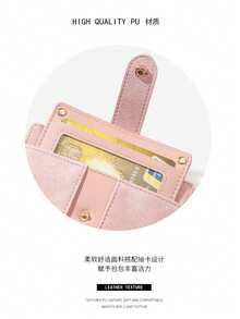 新款时尚皮革拼接女士钱包，简约对折短款钱包，多功能大容量卡包零钱包，新年纪念礼物 - 粉色 - 查看 7
