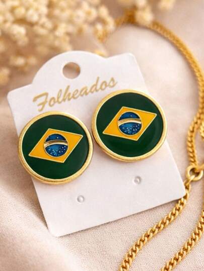 Brinco Redondo Brasil Copa do Mundo Folheado a Ouro