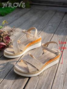 WRCVS Sandal đế xuồng quai dệt màu be, đế dày kiểu dây thừng, sandal thời trang đi nghỉ mát, họa tiết hoa văn Bohemian ngẫu nhiên, giày đế cao cho mùa hè. - Màu be - Xem 7
