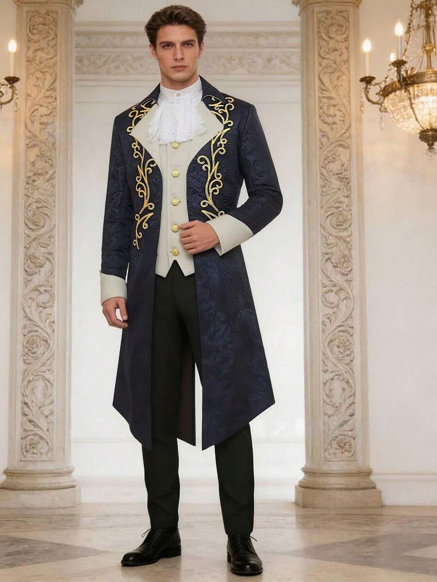 Chaqueta de levita retro estilo steampunk para hombres, uniforme de la era victoriana gótica - Negro - Ver 1