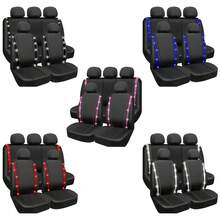 Rhinestone Anti-Slip Car Seat Cover Set, Shiny Rhinestone Waterproof Faux Leather Material, Zipper Back, Universal Glitter Crystal Stripe Design, Suitable For Cute Girls, Silver - One Size - View 2