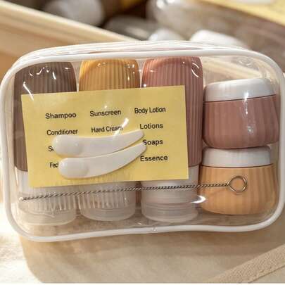 GGGold 10pcs 60ml & 30ml Silicone Travel Bottles, Leak-Proof Refillable Squeeze Containers For Toiletries, Shampoo, Lotion Etc, With Transparent Storage Bag