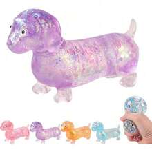 Colorful Glitter Filled Dachshund Dog Squishy Fidget Toy, Soft Squeeze Stress & Anxiety Relief Sensory Toy, Ideal Easter Basket Stuffer & Birthday Gift For Kids & Adults - Random Color - 小狗紫 - 查看 12