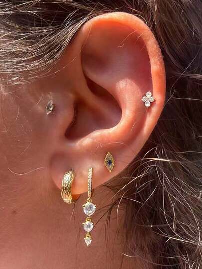 Bộ 5 bông tai hình cỏ bốn lá đính đá Cubic Zirconia lấp lánh, phụ kiện trang sức thanh lịch dành cho nữ giới, thích hợp cho các dịp hàng ngày, hẹn hò và dự tiệc.