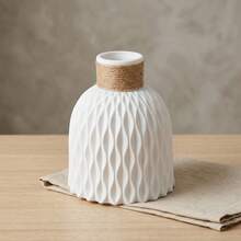 1 pièce Vase décoratif de style bohème minimaliste moderne, léger et incassable, finition mate résistante à l'eau, en matière plastique de haute qualité, style nordique de ferme moderne, disponible en noir, gris, rose, blanc unicolore, design sphérique arrondi en haut, texture 3D ondulée, livré avec un décor de corde de jute naturelle au cou - A - Voir 12