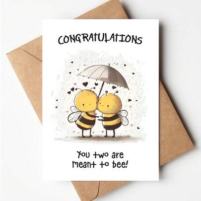 一张婚礼贺卡，附带信封，向新婚夫妇送上祝福，适合送给新郎、新娘、朋友、家人和同事。