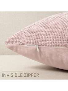 1pc Chenille Decorative Pillow Cover, Soft Woven Texture Luxury Cushion Cover For Bed And Living Room Sofa - Pink - View 5