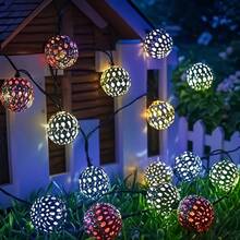 Moroccan Design Premium Solar Powered LED Fairy Lights, Hollow Iron Sphere Lamps, 8 Lighting Modes, IPX4 Waterproof, Suitable For Wedding Party Home Garden Decoration - Multicolor - View 6