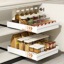 Extendable Sliding Storage Rack - Nano Adhesive Fixation, Space Saving, Adjustable, Durable, Easy Installation, Suitable For Kitchen And Living Room Food Storage Rack (With Sliding Track) - Multicolor - View 12