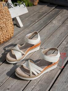 WRCVS Sandal đế xuồng dây trắng, đế dày kiểu Bohemian giúp tăng chiều cao, giày đi biển mùa hè với họa tiết hoa ngẫu nhiên. - trắng - Xem 7