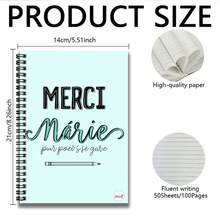French Romantic Style Spiral Notebook, Cover Printed With "Merci Marie" And French Phrases, Showcasing An Artistic Vibe. 100 Pages/50 Sheets, Suitable For Work Records, Study Notes, And Daily School Use. Also An Thoughtful Gift For Graduation, Birthday, And Other Occasions. Can Be Used As A Diary, Daily Planner, Or Memo Pad To Record Your Wonderful Moments. - V - View 6