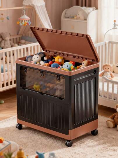 1 pieza Caja de almacenamiento plegable de gran capacidad, Caja organizadora de armario con tapa, Caja de almacenamiento de mantas y ropa para el dormitorio, Caja de almacenamiento y organización de ropa para el baño, Caja de almacenamiento de juguetes grande para la sala de estar, Caja de almacenamiento y organización de plástico móvil, Caja de almacenamiento de juguetes y ropa