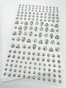 Khuyên mũi giả 3-6mm, hình tròn, trái tim, giọt nước, khuyên mũi bạc nhân tạo không cần xỏ lỗ, trang sức dán mặt cho lông mày, môi, phong cách cao bồi miền Tây Y2K, tự làm. - Bạc - Xem 10