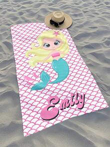 Customized Beautiful Mermaid Beach Towels With Personalized Text On 1pc, Available In Mermaid Image, Comfortable Beach Towels, Fashionable Pool Towels, Beach Accessories, Essential Holiday Gifts, Multiple Sizes, Suitable For Both Men And Women - Multicolor - View 4