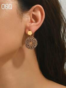 OOQ 1 Pair Handmade Bohemian Style Crystal & Seed Bead Earrings, Vintage Elegant Geometric Water Drop Earrings, Suitable For Valentine's Day, Music Festival, Wedding, Gift For Friends And Lovers, Suitable For Women's Daily, Vacation, Party Wear (Handmade Seed Bead Color And Position Random) - Brown - View 3