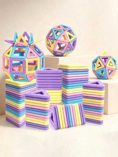 Magnetic Building Blocks Toy, Suitable For Boys And Girls, Macaron Castle Magnetic Construction Blocks, STEM Educational Learning Toy, Suitable For Children, Christmas/Birthday Gift, Random Color