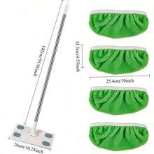 1 Stück Edelstahl Wischmopp mit 4 Stücke wiederverwendbaren super saugfähigen Mikrofaser Mopp Pads (können auch als rutschfeste Überschuhe verwendet werden), weich, waschbar, wasserabsorbierend, rutschfest, geeignet zum Entfernen von Haustierhaaren auf harten Böden. Einfach den Mopp darüberziehen für bequeme und dauerhafte Reinigung, ideal für Wohnung, Studentenwohnheim und andere Räume. - 1 Wischmopp und 4 Wischmoppbezüge - Übersicht 2