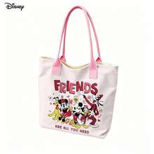 迪士尼卡通帆布手提袋，可爱米奇和朋友印花单肩包，日常使用 - 粉色 - 查看 7