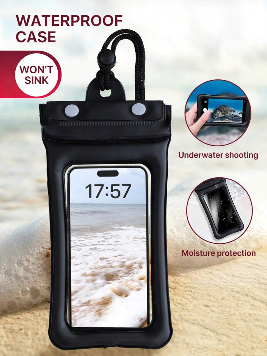 1/2/4 piezas Funda transparente impermeable para teléfono con pantalla táctil luminosa, bolsa sellada adecuada para natación, buceo, aguas termales, rafting - Negro - Ver 1