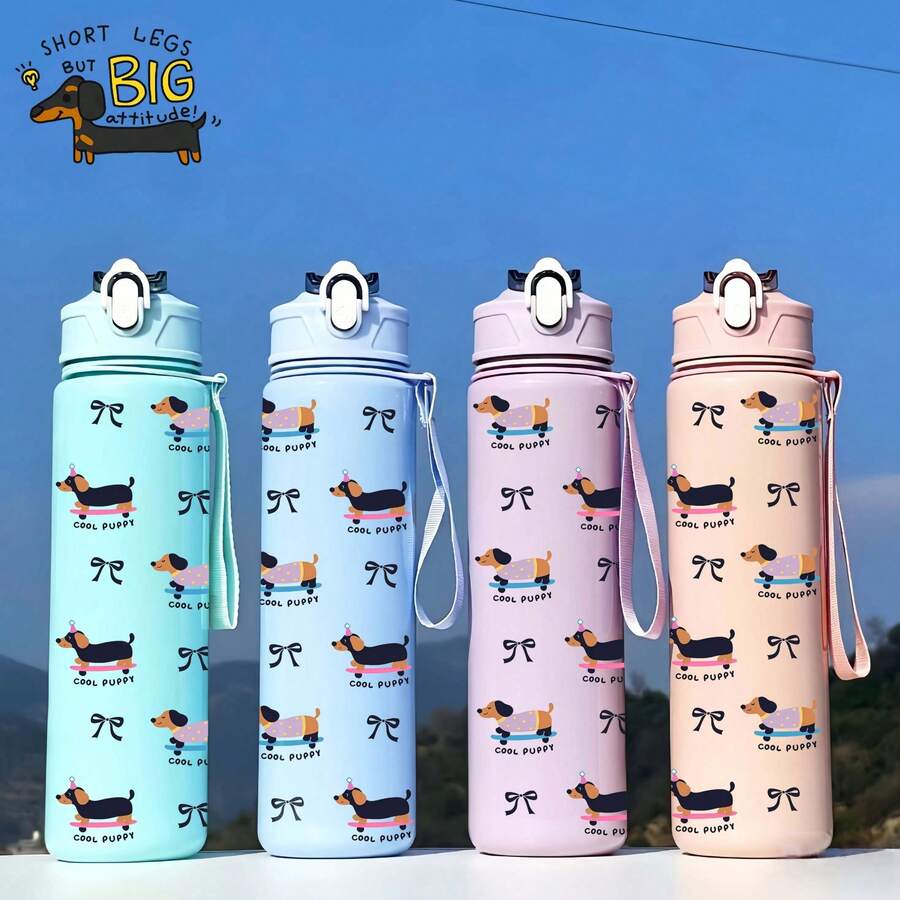1件 800ml/27oz 卡通純色運動水壺,可愛臘腸狗圖案,防漏、便攜、耐摔,附彈蓋,適合健身、慢跑、返校、聖誕節、萬聖節,送給她的禮物、生日禮物,戶外運動便攜中性款,杯子、派對杯、其他派對餐具、飲具套裝、咖啡杯、平底杯、水壺、保溫瓶、附蓋與吸管杯 - 彩色 - 查看 1