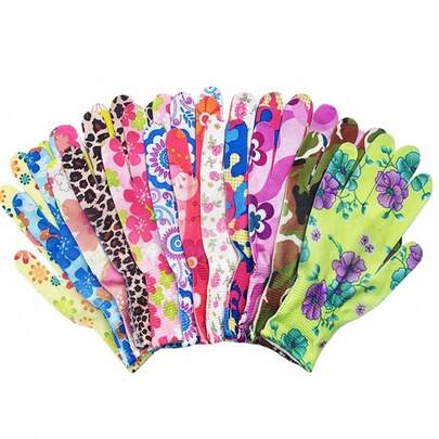 6/14/20 Pairs Women's Printed Gardening Gloves, Thin Breathable Non-Slip Nylon Gloves For Housework & Picking, Multi-Size Labor Protection Gloves, Spring/Summer