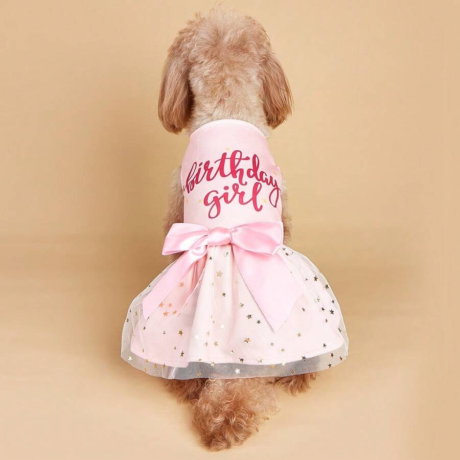 1pc Birthday Girl Pet Dog Dress, For Small/Medium Dog Cat Birthday Party Outfit, Fashionable Photo Shoot Attire, Breathable & Comfortable - Pink - View 1