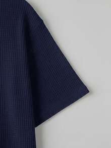 GRDR 2pcs Men's Waffle Texture Polo Shirt And Shorts Set, Casual Commuter Outfit, Comfortable And Minimalist - Navy Blue - View 4