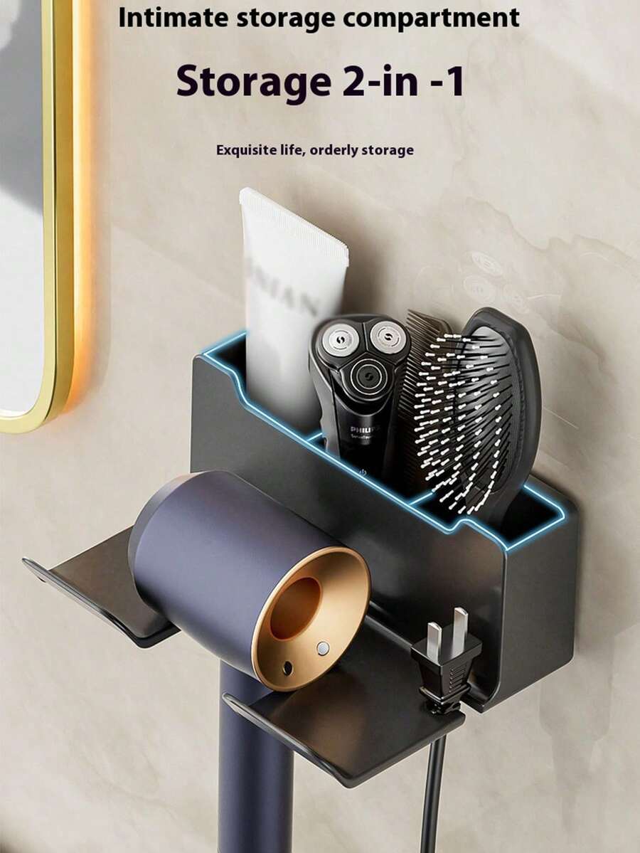 Giá đỡ máy sấy tóc không cần khoan, kệ đựng đồ gắn tường phòng tắm, giá đựng đồ dùng vệ sinh đa năng.
