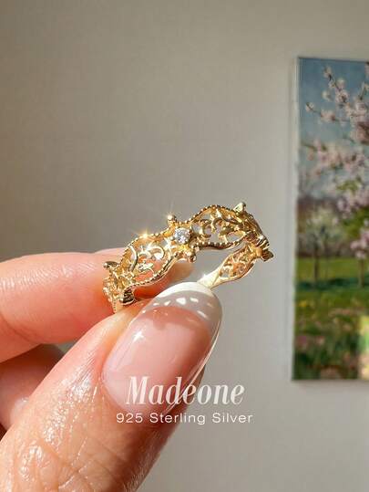 MADEONE 1pc Vintage Palace Style Ring, Women's Jewelry, 925 Sterling Silver, Exquisite Accessory, Couple Date Gift, Ball Decoration