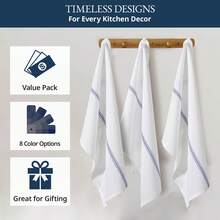 Kitchen Towel Set, 100% Cotton Hand Towels For Kitchen, Dish Towels For Drying Dishes, Lint Free, 14"X25", Good For Cleaning Windows, Ceramic Surface, Glass Stovetops - 藍色條紋 - 查看 6