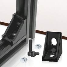 4 Sets Black 2020 Series Aluminum Extrusion Connector Kit, Including 1 Wrench, 4 2028 Corner Brackets, 8 T-Slot Nuts And M5 Hex Bolts, Compatible With 20 Series Aluminum Profile Accessories - A - View 5