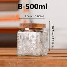 1pc 500/750ml Square Transparent Glass Storage Jar With Airtight Lid, Kitchen Sealed Container, Leak-Proof And Moisture-Proof, Suitable For Sugar, Powder, Coffee Beans, Spices, Dry Goods, Cookies, Tea, Nuts Storage, With Wooden Sealing Ring Lid, Essential Kitchen & Home Gift - Transparent - View 12