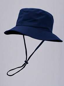 1pc Unisex Solid Color Bucket Hat With Drawstring, Outdoor Travel Hiking Casual Lightweight Fashionable Sports Sun Hat, Suitable For All Ages, Summer Sun Protection,Beach,Holiday - Navy - View 4