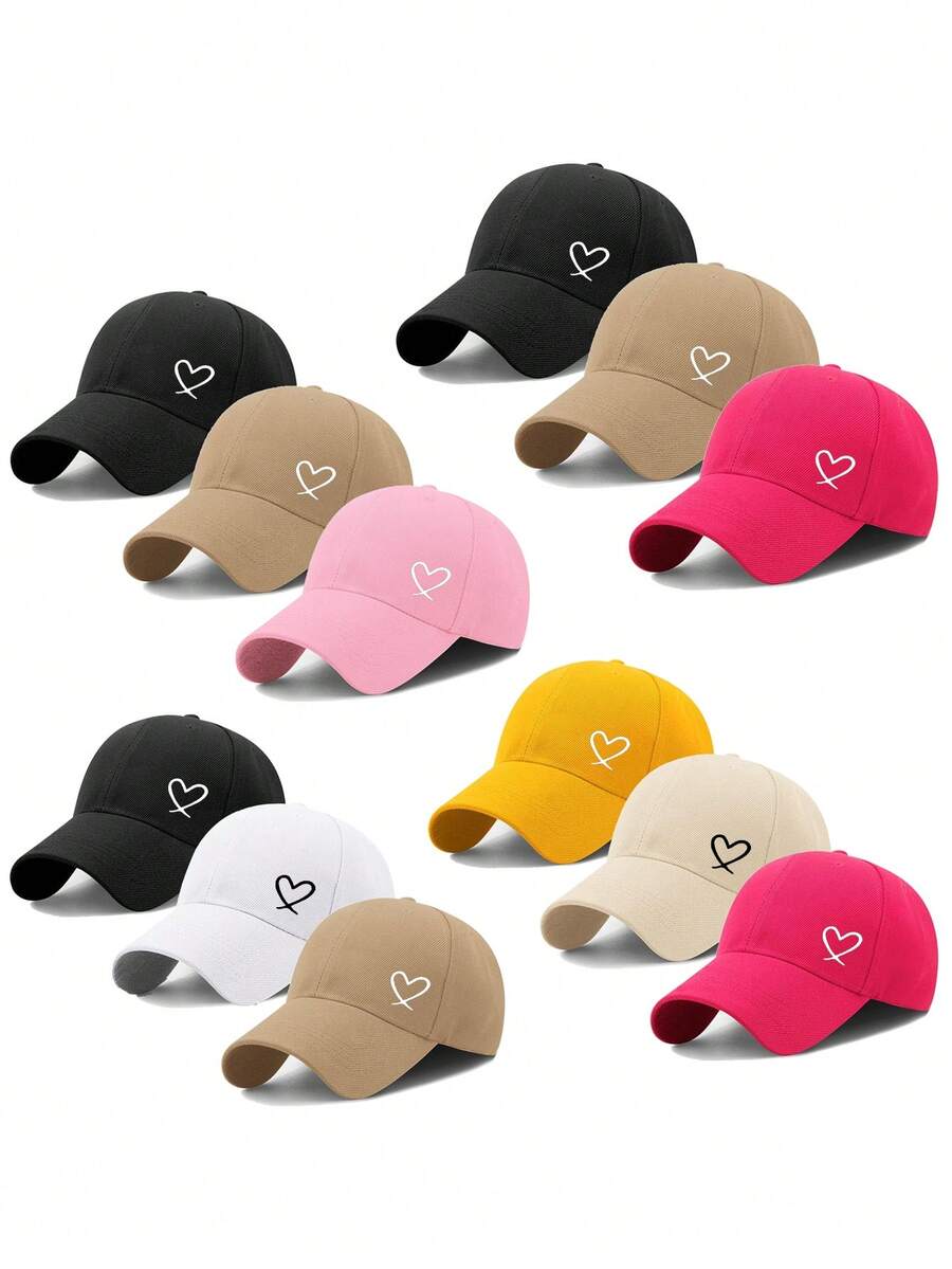 3pcs Heart Print Baseball Cap Set, Adjustable Lightweight Breathable Sun Hat, Suitable For Summer Travel, Beach, Casual Wear - 3pcs - View 1