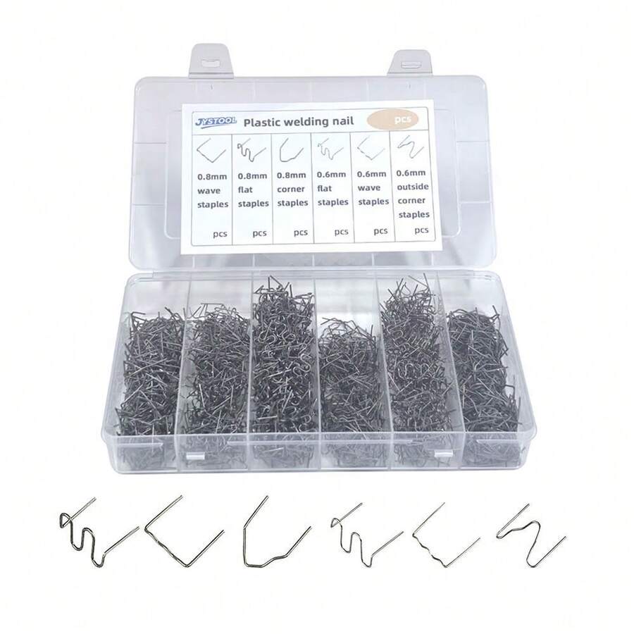 600pcs/1200pcs Reliable Quality Welder Staples, Bumper Welding Wire, Hot Staples For Plastic Welding With Storage Box, 0.6mm/0.8mm Welding Kit For Car Bumper, Dashboard, Lamp Holder, And Daily Plastic Repairs - Quantity - View 1