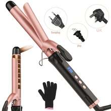 100-240V Universal Voltage Saudi Arabia Standard Plug Power Cord, 25mm/32mm Dual Size Ceramic Curling Iron With Fast Heating, Dual Voltage Curler Suitable For All Hair Types And Travel, Great Gift For Women, Multi-Temperature 100-230°C (190-450°F), Includes Heat Resistant Glove - Gold - View 1