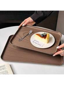 1 khay kiểu Ins giả vân gỗ, khay phục vụ hình chữ nhật, khay tráng miệng kiểu quán cà phê, đĩa đựng đồ, đĩa bánh và đồ ăn nhẹ. - Màu Tím - Xem 4