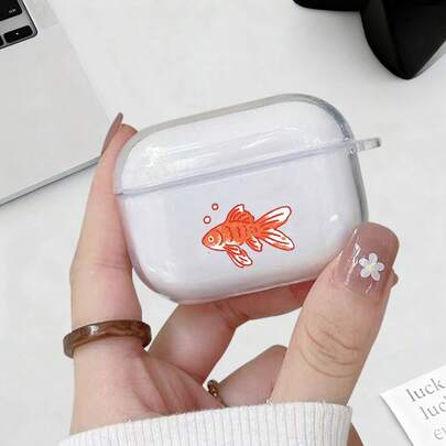 1 Pc Transparent Headphone Case Creative Marine Animals Sea Turtles Goldfish Pattern Suitable For AirPods 4/ 1/ 2/ 3/ Pro/ Pro2/ Pro3, A Simple And Stylish Holiday Gift