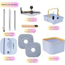 Spin Mop And Bucket System PRO W/Detachable Inner Bucket, Separates Clean And Dirty Water, Self Standing, Foldable Square Mop He - A - 查看 5