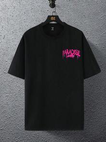 KX4Z Men's Simple Print Crew Neck T-Shirt - Black - View 2
