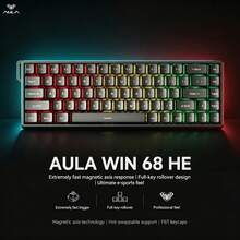 AULA Bàn phím chơi game WIN68 HE sử dụng switch từ Hall tùy chỉnh, độ chính xác cao 0.02mm, RT có thể điều chỉnh, tốc độ phản hồi 8000Hz, bố cục nhỏ gọn 68 phím, hỗ trợ thay thế nóng toàn bộ phím, đèn nền RGB, keycap PBT in nhiệt, kết nối có dây Type-C, tương thích với Windows/Mac, lý tưởng cho thể thao điện tử và sử dụng văn phòng. - Xem 3