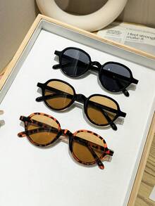 3PCS Women's Round Frame Fashion Glasses, Polycarbonate Material, Elegant Retro Lightweight Casual Versatile Style, Daily Travel Vacation Wear, With Glasses Box - Multicolor - View 5
