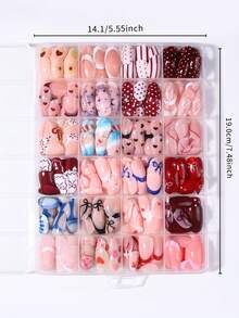 576pcs (24 Styles) Short Oval Shaped 3D Gel Nail Stickers, Including Polka Dot, Ladybug, Ocean, Star, Leopard Print Designs. Short Oval French Press-On Gel Nails, Acrylic False Nails With 4 Jelly Gel Strips And 2 Nail Files, Suitable For Women/Girls Daily, Party Use - View 6