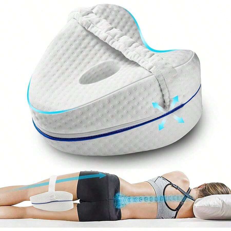 Dieses ergonomische Kissen für Beine und Knie verfügt über viskoelastisches Füllmaterial, um die Schlafqualität zu verbessern und Ermüdungserscheinungen zu lindern. Der Bezug ist abnehmbar und waschbar, sehr atmungsaktiv und hält Sie kühl und trocken. Es dient auch als Kissen zur Positionierung der Beine. - Weiss - Übersicht 1