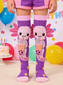 1 Pair Kids Over-The-Knee Socks, Cartoon Funny Cool Axolotl Pattern, Children's Socks, Novelty Socks, Crazy Day Gift, Suitable For Kids Party And Vacation - Multicolor - View 3
